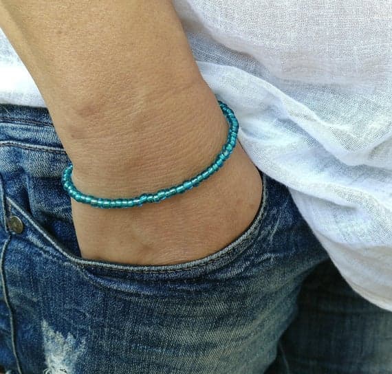 Handmade Beaded 3-4mm Blue Turquoise Stretchable Bracelet Rondelle, Smooth 18cm for mens, womens, gf, bf and adults.