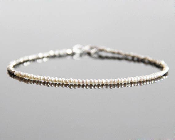 Tiny Pearl Bracelet - 2mm Freshwater Pearl, Seed Pearls Bracelets, Dainty Pearl Bracelet, Pearl Bracelet Silver, Pearl Bracelet Rose Gold  Code- WAR6083