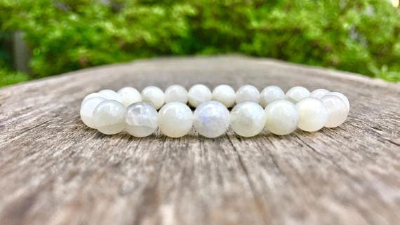 Wholesale 8mm Stretchable White Moonstone Bracelet Round, Smooth 7" for mens, womens, gf, bf & Adult.