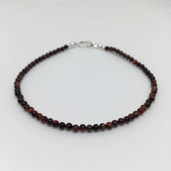 925 sterling Silver Personalized Gift 2mm stacking Red Tigers Eye Bracelet Round, Smooth 7" for mens, womens, gf, bf & Adult.