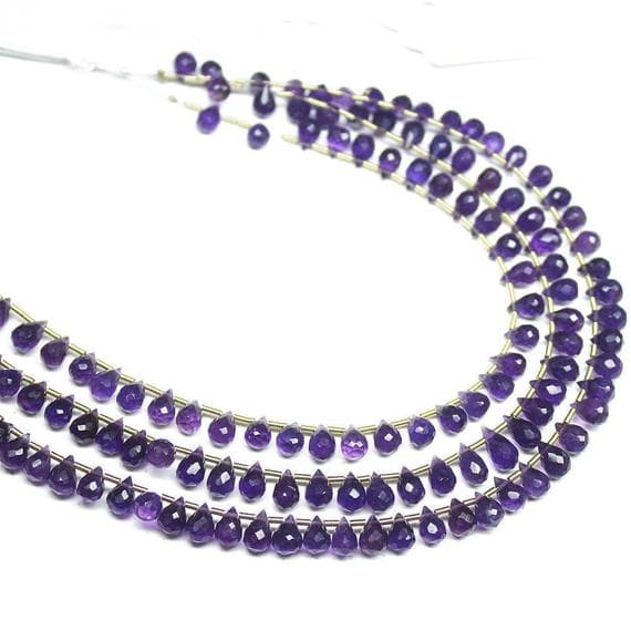 1 strand amethyst tear drop faceted 8'' long strand gemstone beads, jewelry supplies for jewelry making, bulk beads, for meditation jewellery for Reiki Healing  gemstone size 5mm to 8mm