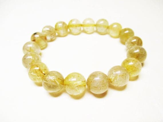 Wholesale 10mm Stretchable gold Rutilated Quartz  Bracelet Round, Smooth 7.5" for mens, womens, GF, BF, Adults.