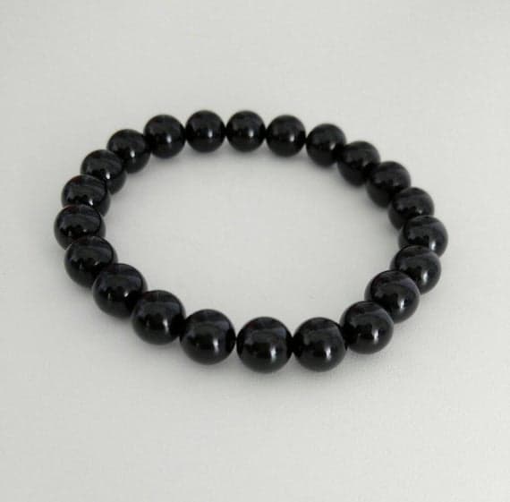 Jewelry Energy 8mm Stretchable Black Black Tourmaline Bracelet Round, Smooth 7" for mens, womens.