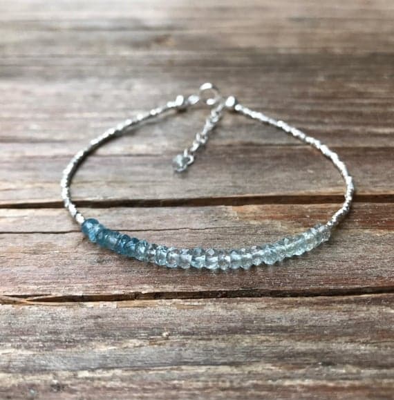 Aquamarine bracelet / March birthstone bracelet / genuine Aquamarine / Silver Aquamarine bracelet / gift for wife / Anniversary gift 3-3.5mm Code- WAR6722