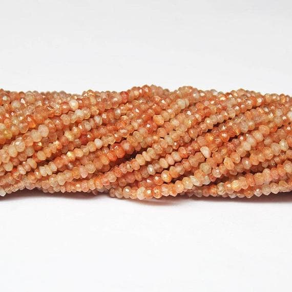 sunstone rondelle faceted 13'' long strand gemstone beads, jewelry supplies for jewelry making, bulk beads, for meditation jewellery for Reiki Healing  gemstone 3.5mm