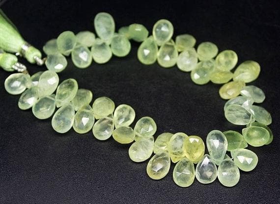 prehnite pear drop faceted 8'' long strand gemstone beads, jewelry supplies for jewelry making, bulk beads, for meditation jewellery for Reiki Healing  gemstone 11mm to 12mm