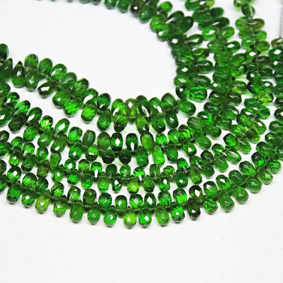 chrome diopside tear drop faceted 6'' long strand gemstone beads, jewelry supplies for jewelry making, bulk beads, for meditation jewellery for Reiki Healing  gemstone 6mm to 7mm