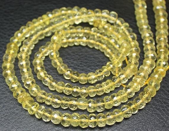 lemon quartz rondelle faceted 14'' long strand gemstone beads, jewelry supplies for jewelry making, bulk beads, for meditation jewellery for Reiki Healing  gemstone 5mm to 7mm