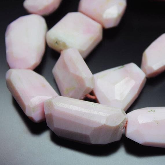 peru pink opal tumbled freeform faceted 10'' long strand gemstone beads, jewelry supplies for jewelry making, bulk beads, for meditation jewellery for Reiki Healing  gemstone 19mm to 31mm