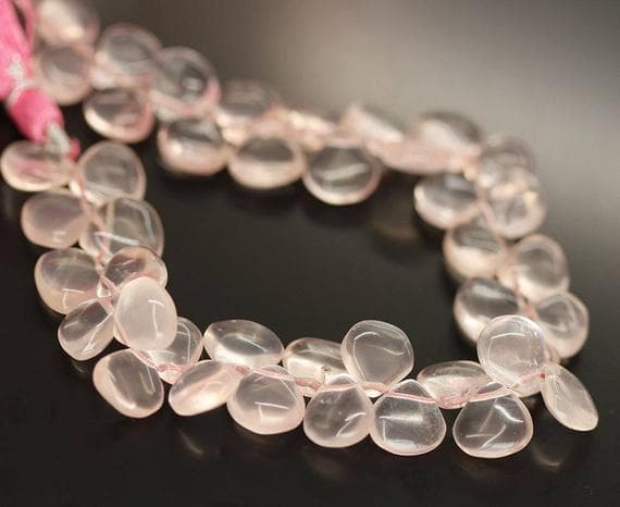 rose quartz heart drop smooth 8'' long strand gemstone beads, jewelry supplies for jewelry making, bulk beads, for meditation jewellery for Reiki Healing  gemstone 9mm to 10mm