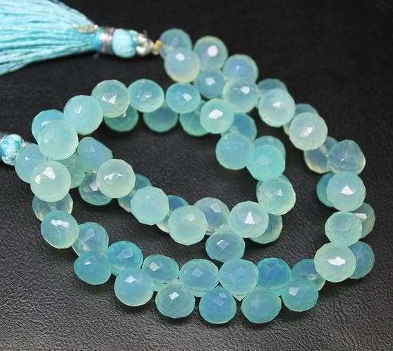 blue aqua chalcedony onion drop faceted 7'' long strand gemstone beads, jewelry supplies for jewelry making, bulk beads, for meditation jewellery for Reiki Healing  gemstone 7mm
