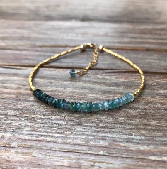 Blue tourmaline bracelet / Shaded tourmaline bracelet / Gold tourmaline bracelet / Skinny bracelet / Gemstone bracelet / Gift for wife 3 mm Code- WAR6716