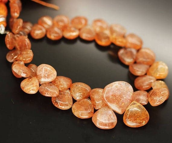 1 strand sunstone heart drop smooth 9'' long strand gemstone beads, jewelry supplies for jewelry making, bulk beads, for meditation jewellery for Reiki Healing  gemstone size 7mm to 16mm