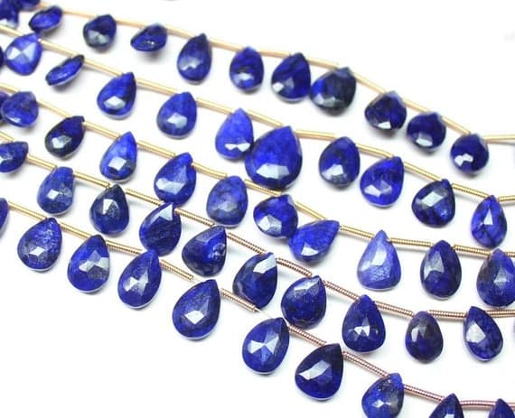 blue sapphire pear drop faceted 8'' long strand gemstone beads, jewelry supplies for jewelry making, bulk beads, for meditation jewellery for Reiki Healing  gemstone 8mm to 13mm