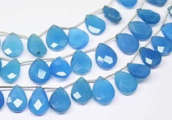 blue chalcedony pear drop faceted 10'' long strand gemstone beads, jewelry supplies for jewelry making, bulk beads, for meditation jewellery for Reiki Healing  gemstone 14mm to 20mm