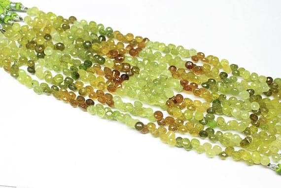 green grosular garnet onion drop faceted 8'' long strand gemstone beads, jewelry supplies for jewelry making, bulk beads, for meditation jewellery for Reiki Healing  gemstone 5mm to 6mm