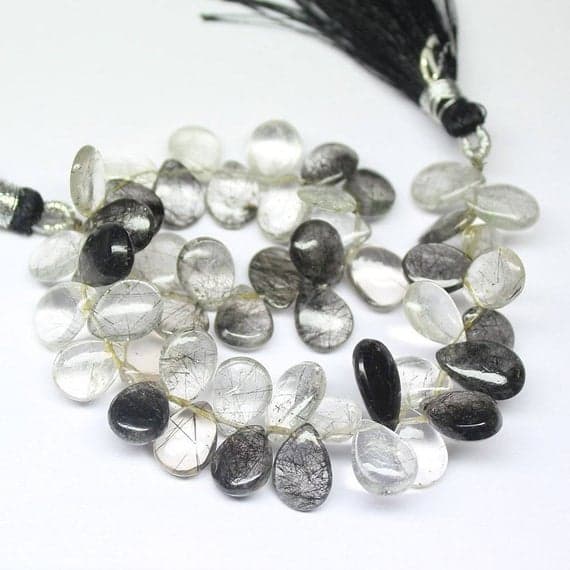 black rutile quartz pear drop smooth 8'' long strand gemstone beads, jewelry supplies for jewelry making, bulk beads, for meditation jewellery for Reiki Healing  gemstone 10.5mm to 12mm
