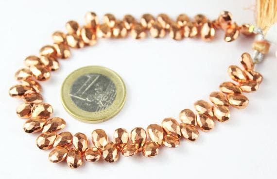 copper pyrite pear drop faceted 5'' long strand gemstone beads, jewelry supplies for jewelry making, bulk beads, for meditation jewellery for Reiki Healing  gemstone 10mm
