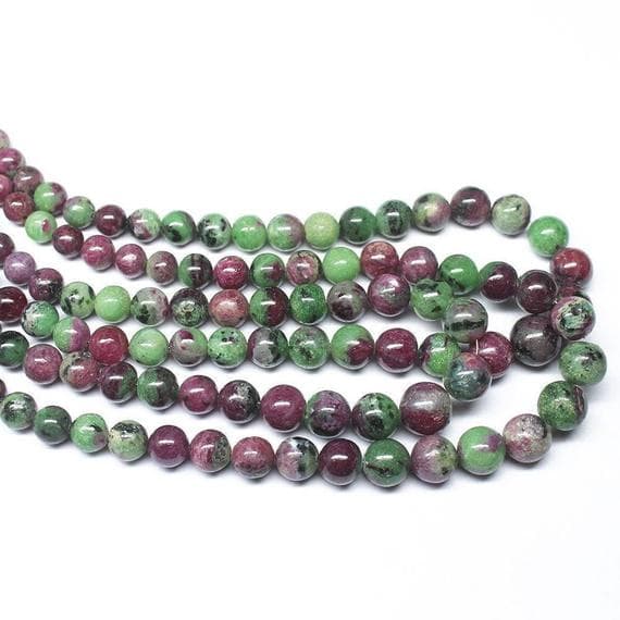 ruby zoisite round ball smooth 14'' long strand gemstone beads, jewelry supplies for jewelry making, bulk beads, for meditation jewellery for Reiki Healing  gemstone 5mm to 9mm