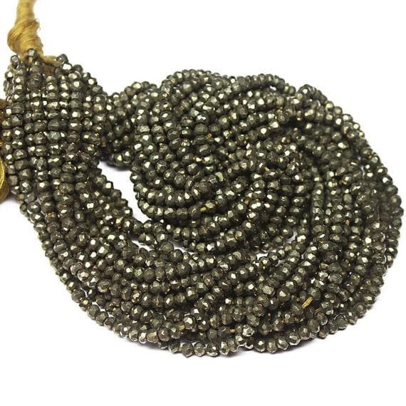 pyrite rondelle faceted 14'' long strand gemstone beads, jewelry supplies for jewelry making, bulk beads, for meditation jewellery for Reiki Healing  gemstone 3mm