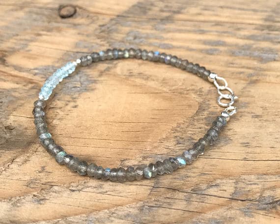 Blue Topez and Labradorite Bracelet-Flashing Blue Labradorite -Energy Healing Gemstones - Sterling Silver- Boho- Stacking- Aura 3 - 3.5 mm Code- WAR6784