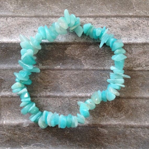 Vivid blue Amazonite raw semi precious gemstone crystal healing plain stretch bracelet 3-5mm Code- WAR6614