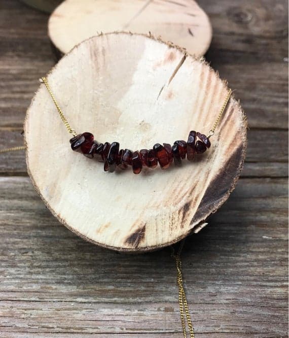 January birthstone necklace / Raw garnet jewelry / Garnet necklace / Gift for daughter / Gift for sister / Gift for her / Gemstone bar  Code- WAR6692