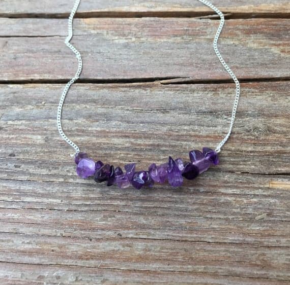 February birthstone necklace / Raw amethyst jewelry / Amethyst necklace / Gift for daughter / Gift for sister / Gift for her / Gemstone bar  Code- WAR6683