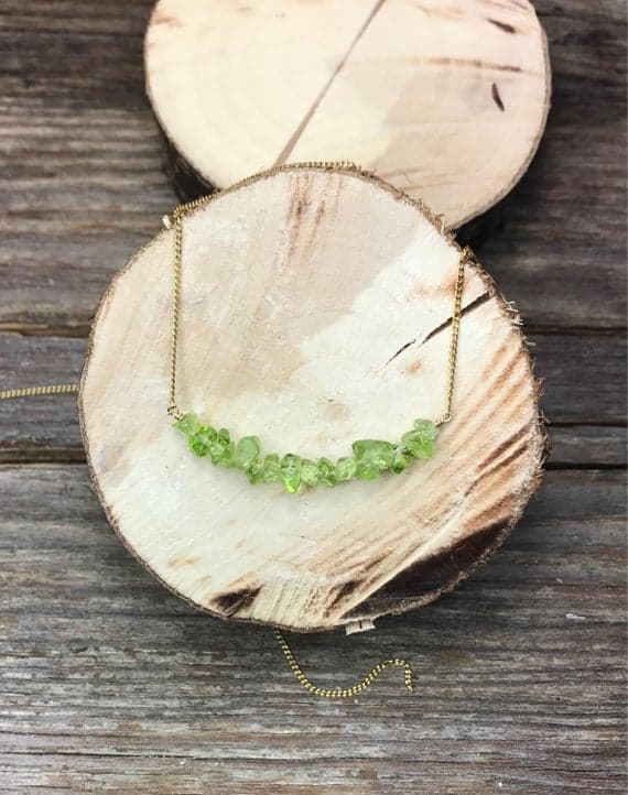 August birthstone necklace / Raw peridot necklace / Peridot bar necklace / Gift for her / Gift for daughter / Raw peridot jewelry  Code- WAR6682