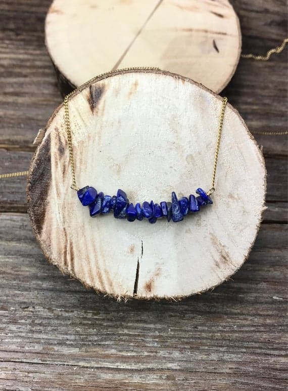 September birthstone necklace / Raw lapis lazuli necklace / Lapis lazuli bar necklace / Gift for her / Gift for wife / Raw gemstone jewelry  Code- WAR6688