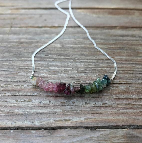 October birthstone necklace / Raw tourmaline necklace / Watermelon tourmaline necklace / Gift for her / Gift for wife / Raw gemstone jewelry  Code- WAR6681