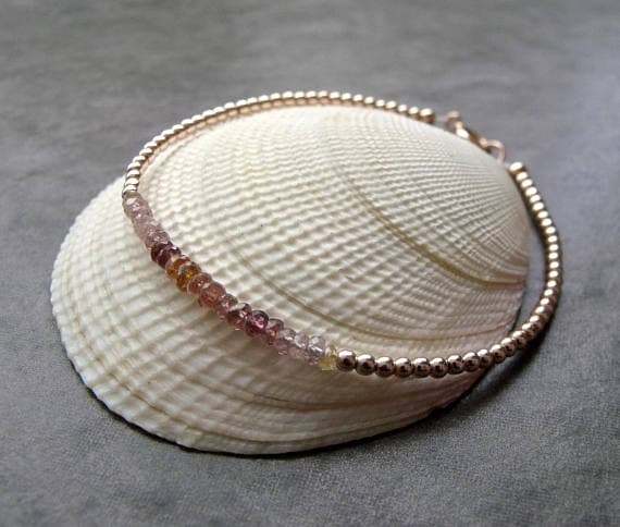 Burmese Multi Coloured Faceted Spinel with Rose Gold Sterling Silver Beads Dainty Stacking Bracelet 3 mm Code- WAR6507