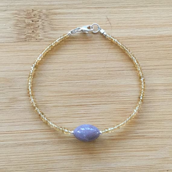 925 sterling Silver Empath Protection 2.5mm stacking Multi Bloodstone and Citrine Bracelet Oval & Rondelle, Faceted & Smooth 7" for mens, womens.