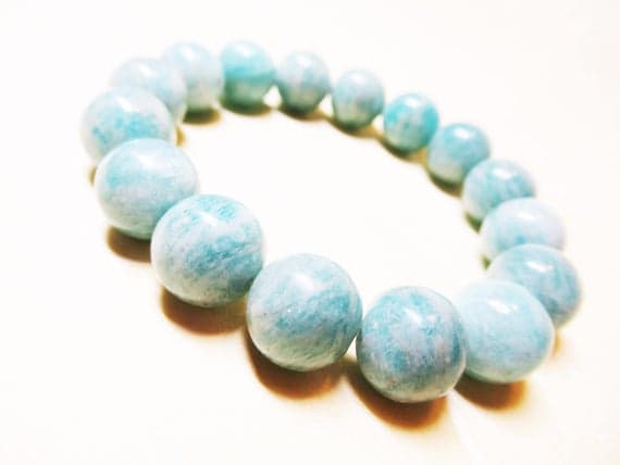 Blush Jewelry 12mm Stretchable blue Amazonite Bracelet Round, Smooth 7.5" for mens, womens, GF, BF, Adults.