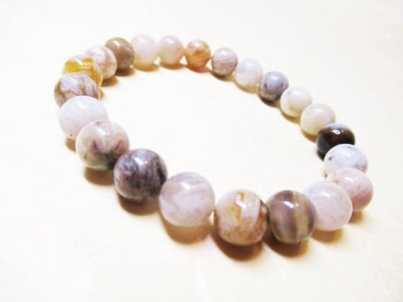 Anxiety Gemstone 8mm Stretchable Multi Crazy Lazy Agate Bracelet Round, Smooth 7" for mens, womens, GF, BF, Adults.