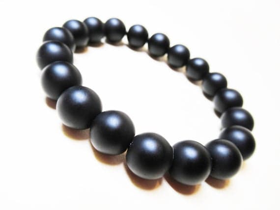 Artisan Loose 10mm Stretchable black Matte Black Onyx Bracelet Round, Smooth 7.5" for mens, womens, GF, BF, Adults.