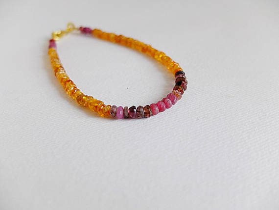 AAA++ Rare Quality Amber Citrine, Pink Tourmaline,shaded Multi Gemstone Bracelet Mixed Semi Precious Gemstone Bracelet tourmaline Jewelry,Multicolor gemstone 3/4 mm   Code- TJH76