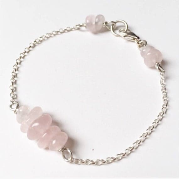 925 sterling Silver Blush Jewelry 4-7mm stacking Pink ROSE QUARTZ Bracelet Rondelle, Smooth 7" for mens, womens.