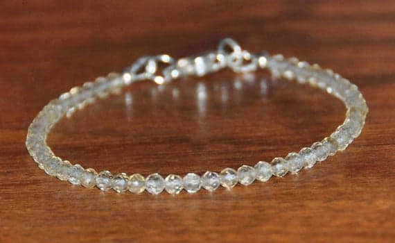 925 sterling silver Anxiety Gemstone 3mm White Citrine stacking Bracelet Rondelle, Faceted 18cm for mens, womens, gf, bf and adults.
