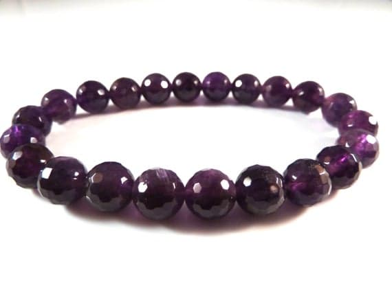 love beach youth 8mm Stretchable Purple Amethyst Bracelet Round, Faceted 7" for mens, womens, gf, bf & Adult.