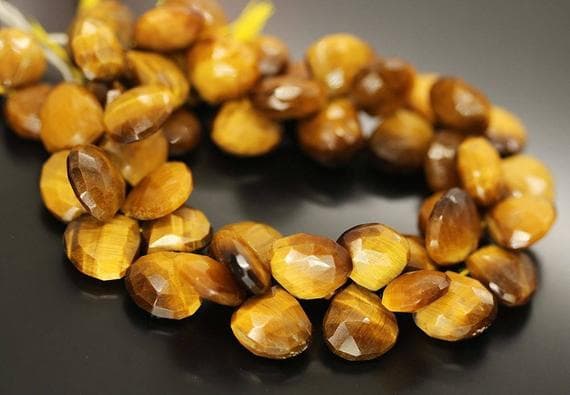 yellow tiger eye heart drop faceted 9'' long strand gemstone beads, jewelry supplies for jewelry making, bulk beads, for meditation jewellery for Reiki Healing  gemstone 13mm to 15mm