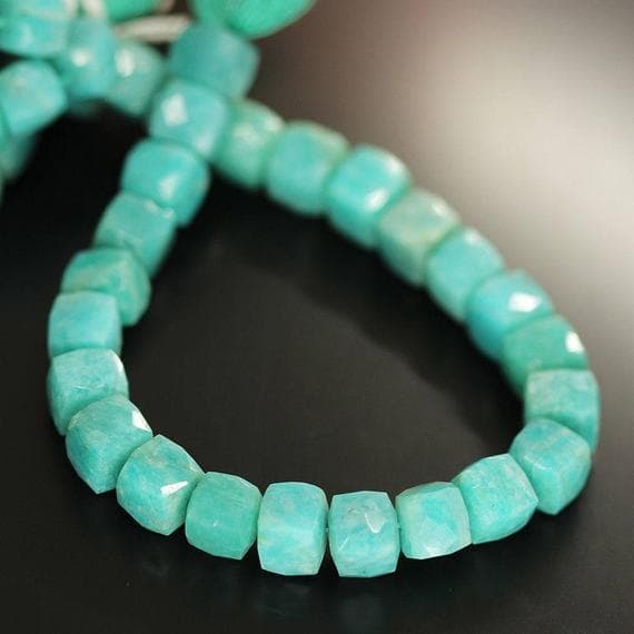 amazonite square box faceted 8'' long strand gemstone beads, jewelry supplies for jewelry making, bulk beads, for meditation jewellery for Reiki Healing  gemstone 8mm