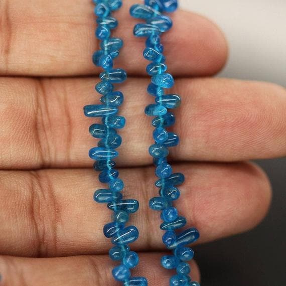 1 strand neon blue apatite tear drop smooth 9'' long strand gemstone beads, jewelry supplies for jewelry making, bulk beads, for meditation jewellery for Reiki Healing  gemstone 5mm to 7mm