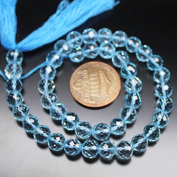 1 strand sky blue topaz round ball faceted 10'' long strand gemstone beads, jewelry supplies for jewelry making, bulk beads, for meditation jewellery for Reiki Healing  gemstone 6mm