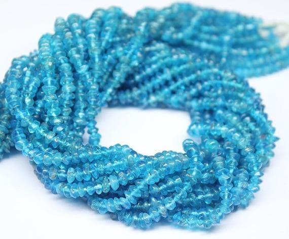 1 strand neon blue apatite rondelle smooth 13'' long strand gemstone beads, jewelry supplies for jewelry making, bulk beads, for meditation jewellery for Reiki Healing  gemstone 4mm