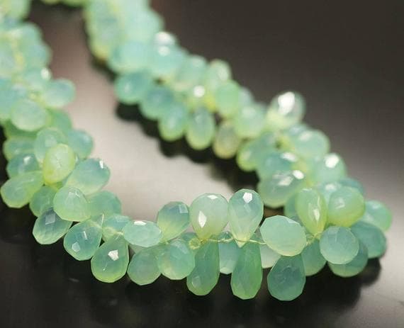 1 strand seafoam green chalcedony tear drop faceted 18'' long strand gemstone beads, jewelry supplies for jewelry making,  for meditation jewellery for Reiki Healing  gemstone 9mm to 18mm