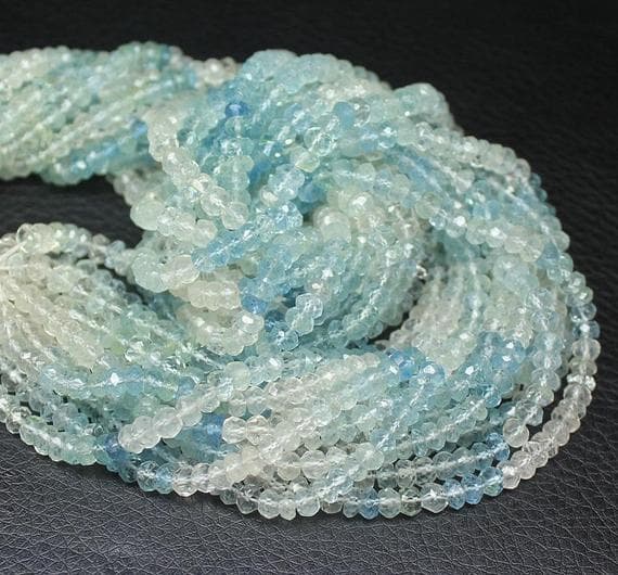 1 strand blue aquamarine rondelle faceted 14'' long strand gemstone beads, jewelry supplies for jewelry making, bulk beads, for meditation jewellery for Reiki Healing  gemstone 4mm