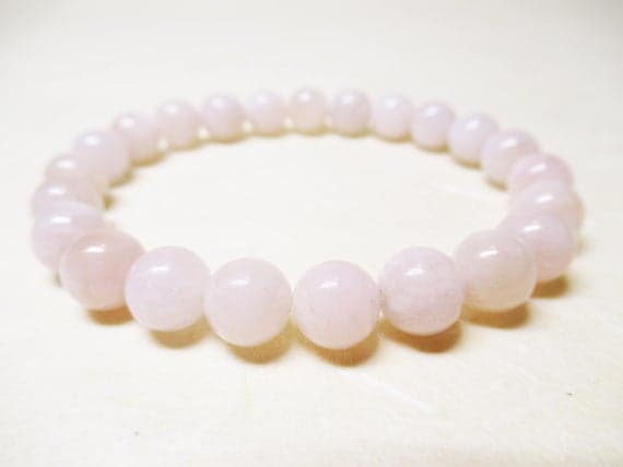 Artisan Loose 8mm Stretchable pink Pink Morganite Bracelet Round, Smooth 7" for mens, womens, GF, BF, Adults.
