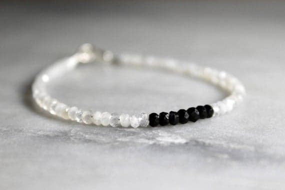 Spiritual Moonstone Bracelet with Meaning | Black & White Bead Bracelet | Black Tourmaline and Moonstone Bead Bracelet | Cherokee Jewelry 3mm  Code- WAR6046