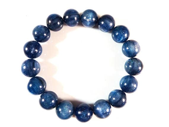 Anxiety Gemstone 11mm Stretchable Blue Blue Kyanite Bracelet Round, Smooth 7.5" for mens, womens, gf, bf & Adult.